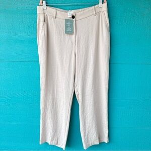 H&M Chino Pants Solid Natural Khaki High Rise Zip Fly Wide Leg NEW SIZE 14